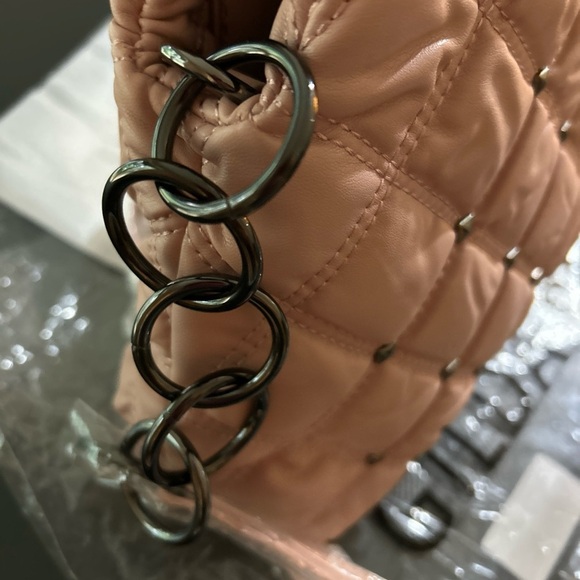 Gilda Paris Quilted Waffle Handbag Blush Pink Purse Studded Bag  NWT - Picture 2 of 11